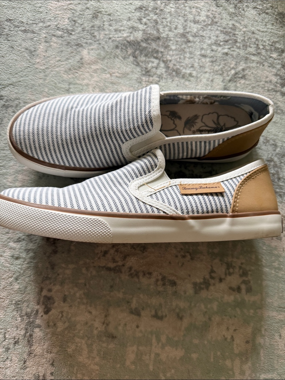 Tommy Bahama Women’s Navy & White Striped Canvas Slip-On Loafers, Size 8.5